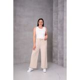 Kadın Büyük Beden Bürümcük Kumaş Bol Paça Beli Lastikli Pantolon - 6XL - Bej