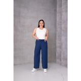 Kadın Büyük Beden Bürümcük Kumaş Bol Paça Beli Lastikli Pantolon - 6XL - Lacivert