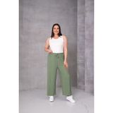 Kadın Büyük Beden Bürümcük Kumaş Bol Paça Beli Lastikli Pantolon - Haki - Renkli - 5XL