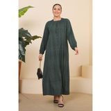 Kadin Buyuk Beden Çıtır Desen Uzun Anne Günlük Elbise Kahverengi - 5XL