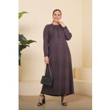 Kadin Buyuk Beden Çıtır Desen Uzun Anne Günlük Elbise Lila - 6XL