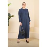 Kadin Buyuk Beden Çıtır Desen Uzun Anne Günlük Elbise Mavi - 6XL