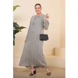 Kadin Buyuk Beden Çıtır Desen Uzun Anne Günlük Elbise Taş - 6XL