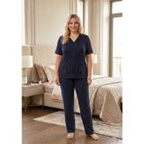 Kadın Büyük Beden Desenli Dantel Detaylı Bambu Kısa Kollu Pijama Takımı (Lacivert, 6XL)