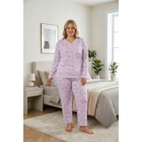 Kadın Büyük Beden Desenli Uzun Kollu Bambu Pijama Takımı (Açık Lila, 4XL)