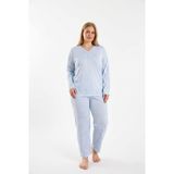 Kadın Büyük Beden Desenli Uzun Kollu Bambu Pijama Takımı (Açık Mavi, 5XL)