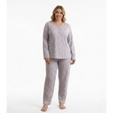 Kadın Büyük Beden Desenli Uzun Kollu Bambu Pijama Takımı (Ekru, 4XL)