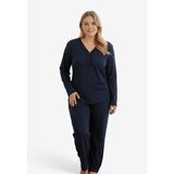 Kadın Büyük Beden Desenli Uzun Kollu Bambu Pijama Takımı (Lacivert-1, 3XL)