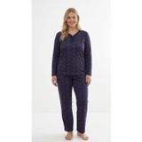 Kadın Büyük Beden Desenli Uzun Kollu Bambu Pijama Takımı (Lacivert-2, 4XL)