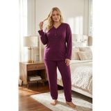 Kadın Büyük Beden Desenli Uzun Kollu Bambu Pijama Takımı (Mürdüm-2, 6XL)