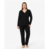 Kadın Büyük Beden Desenli Uzun Kollu Bambu Pijama Takımı (Siyah-1, 4XL)