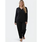 Kadın Büyük Beden Desenli Uzun Kollu Bambu Pijama Takımı (Siyah-2, 2XL)