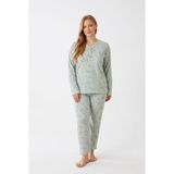 Kadın Büyük Beden Desenli Uzun Kollu Bambu Pijama Takımı (Su Yeşili, 4XL)