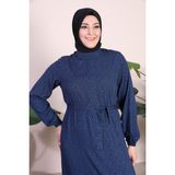 Kadin Buyuk Beden Elbise Tesettur Giyim Hakim Yaka Çıtır Desen - 2XL - 973-Mavi