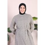 Kadin Buyuk Beden Elbise Tesettur Giyim Hakim Yaka Çıtır Desen - 3XL - 00467 Taş