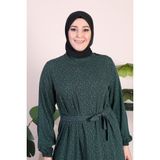 Kadin Buyuk Beden Elbise Tesettur Giyim Hakim Yaka Çıtır Desen - XL - Zümrüt Yeşil
