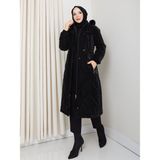 Kadın Büyük Beden Elyaf Dolgulu Spor Kapitone Nova Kumaş Mont 0198 - Siyah - 48