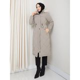 Kadın Büyük Beden Elyaf Dolgulu Spor Kapitone Nova Kumaş Mont 0198 - Vizon - 42