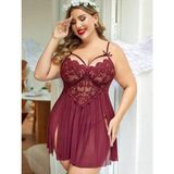 Kadın Büyük Beden Fantezi Gecelik Big Size Bordo Tül Dantel Bol Kesim Fantazi Gecelik Takımı Geniş Beden Gecelik - 4XL