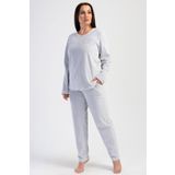 Kadın Büyük Beden Kadife Uzun Kol Gri Pijama Takım C6T8N0O304