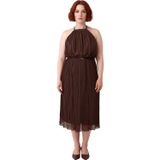 Kadın Büyük Beden Kahverengi Düz Halter Yaka Maxi Bodycon Dokuma Elbise Şık Davetler İçin Kaliteli-Kahverengi-44