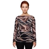 Kadın Büyük Beden Kayık Yaka Desenli Tül Örme Bluz Uzun Kol Kaliteli Şık Rahat Modern Zarif_Çok Renkli-3XL