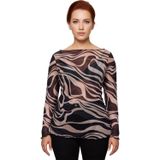 Kadın Büyük Beden Kayık Yaka Desenli Tül Örme Bluz Uzun Kol Kaliteli Şık Rahat Modern Zarif_Çok Renkli-6XL