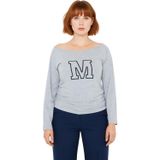 Kadın Büyük Beden Kayık Yaka Uzun Kollu Pamuklu Bluz Crop Kesim Spor Şık Tasarım Kaliteli Şık_Gri Melanj-4XL