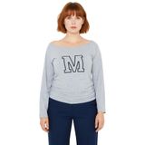 Kadın Büyük Beden Kayık Yaka Uzun Kollu Pamuklu Bluz Crop Kesim Spor Şık Tasarım Kaliteli Şık_Gri Melanj-XL