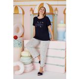 Kadın Büyük Beden Kısa Kol Lacivert Pijama Takım C1T4N7O51 LACİVERT 4 XL