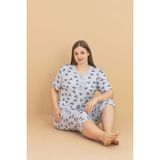 Kadın Büyük Beden Kısa Kollu Kapri Bambu Pijama Takımı - Açık Gri - 4XL