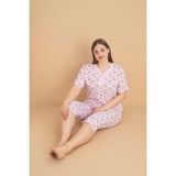 Kadın Büyük Beden Kısa Kollu Kapri Bambu Pijama Takımı - Açık Pembe - 4XL
