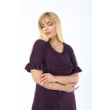 Kadın Büyük Beden Kol Ve Göğüs Fırfırlı Bisiklet Yaka Midi Boy Elbise