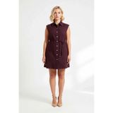 Kadın Büyük Beden Kolsuz Gömlek Yaka A-Line Mini Elbise Terrycotton Kumaş Rahat Kesim Günlük Modern