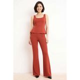 Kadın Büyük Beden Kolsuz Peplum Bluz İspanyol Paça Pantolon Takımı Havuz Yaka Viskoz Karışım Günlük
