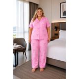 Kadın Büyük Beden Milan Kumaş Düğmeli Pijama Takımı 3185