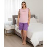 Kadın Büyük Beden Milan Kumaş Kalın Askılı Şortlu Pijama Takımı (Mor, 2XL)