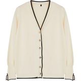 Kadın Büyük Beden Moda Şık Regular V Yaka Uzun Kol Düz Triko Hırka - Krem - 4XL