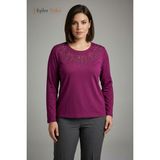 Kadın Büyük Beden Papatya Bahçesi Desen Yaka Işlemeli, Taşlı Anne Penye Bluz, Battal Boy - 2XL - Bordo