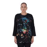 Kadın Büyük Beden Siyah Salaş Oversize Uzun Kollu Tunik Bluz