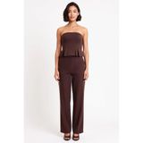 Kadın Büyük Beden Straplez Peplum Bluz Düz Paça Pantolon Takımı Poplin Dokuma Günlük Rahat Modern