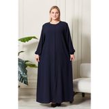 Kadin Buyuk Beden Tesettur Ferace Fermuarlı Yandan Baglamalı Kusaklı Ferace Elbise Oversize - 4XL - Lacivert