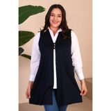 Kadin Buyuk Beden Tesettur Yelek Düğmeli ve Cepli Esnek Yelek Lacivert - 5XL