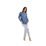 Kadın Büyük Beden Uzun Kol Mavi Pijama Takım C7T7N1O304 MAVİ