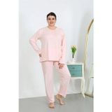 Kadın Büyük Beden Uzun Kol Penye Pijama Takımı Pembe