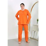Kadın Büyük Beden Uzun Kol Penye Pijama Takımı Turuncu