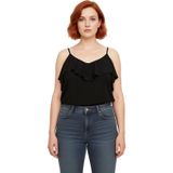 Kadın Büyük Beden V Yaka Volanlı Askılı Dokuma Bluz Günlük Tarzı Cool Comfort Koleksiyonu İçin_Siyah-46