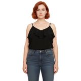 Kadın Büyük Beden V Yaka Volanlı Askılı Dokuma Bluz Günlük Tarzı Cool Comfort Koleksiyonu İçin_Siyah-50