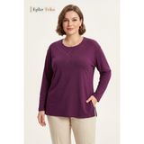 Kadın Büyük Beden Violet Başak Işıltısı Desen, Yaka Işlemeli, Taşlı Anne Penye Bluz, Battal Boy - 2XL