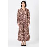 Kadın Büyük Beden Zebra Desenli%100 Pamuk Plaj Gömlek Pantolon Takımı Oversize Kesim Uzun Boy Rahat